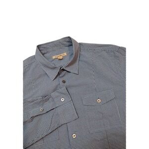 John Varvatos USA Button Up Shirt Men L Blue‎ Gingham Two Pocket Cotton Casual